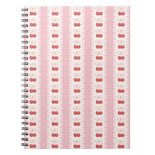 Preppy Cherry Stripes - Pink and Off White ノートブック (正面)
