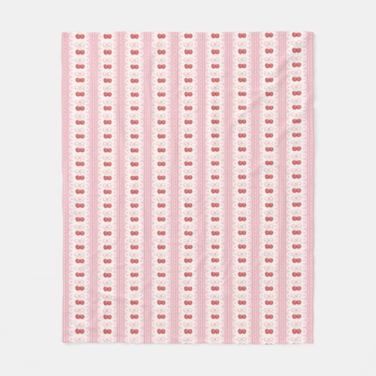 Preppy Cherry Stripes - Pink and Off White フリースブランケット (正面)