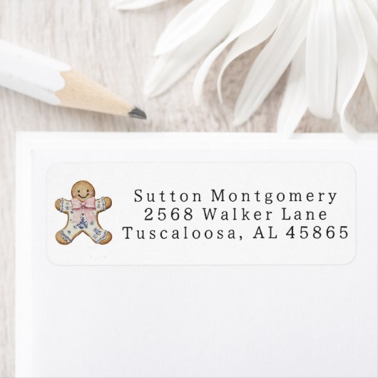 Preppy Chinoiserie Christmas Gingerbread Address ラベル (インサイチュ)