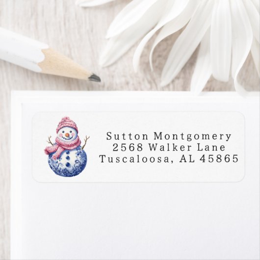 Preppy Chinoiserie Christmas Snowman Address ラベル (インサイチュ)