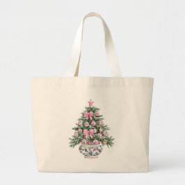 Preppy Chinoiserie Christmas Tree ラージトートバッグ