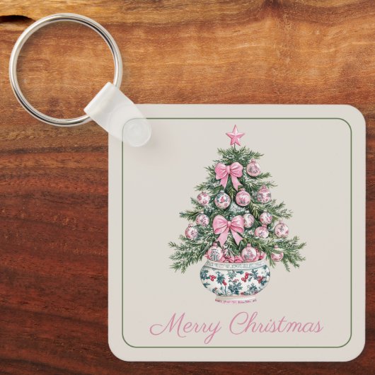 Preppy Chinoiserie Christmas Tree Personalized キーホルダー (正面)