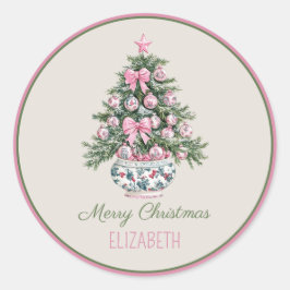 Preppy Chinoiserie Christmas Tree Personalized ラウンドシール