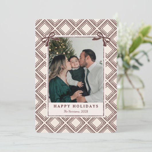 Preppy Chocolate Diamond Pattern Holiday Card (スタンド正面)