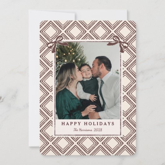Preppy Chocolate Diamond Pattern Holiday Card (正面)