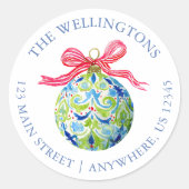 Preppy Christmas Baubles Ornaments ラウンドシール (正面)