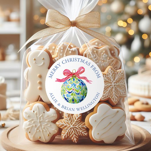 Preppy Christmas Baubles Ornaments ラウンドシール