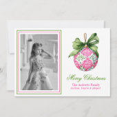 Preppy Christmas Baubles Ornaments Photo Holiday シーズンカード (正面)