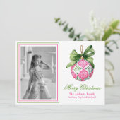 Preppy Christmas Baubles Ornaments Photo Holiday シーズンカード (スタンド正面)