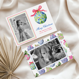 Preppy Christmas Baubles Ornaments Photo Holiday シーズンカード