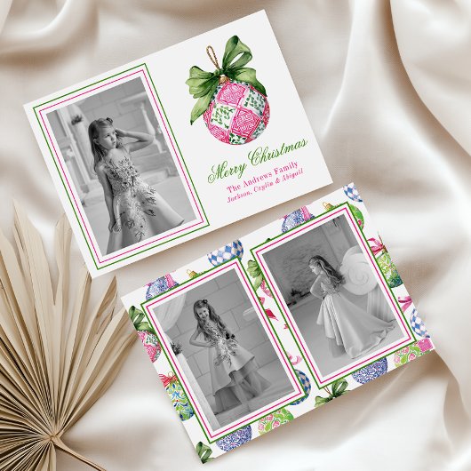Preppy Christmas Baubles Ornaments Photo Holiday シーズンカード