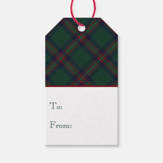 Preppy Christmas Dark Green Plaid Wrapping Paper ギフトタグ (正面)