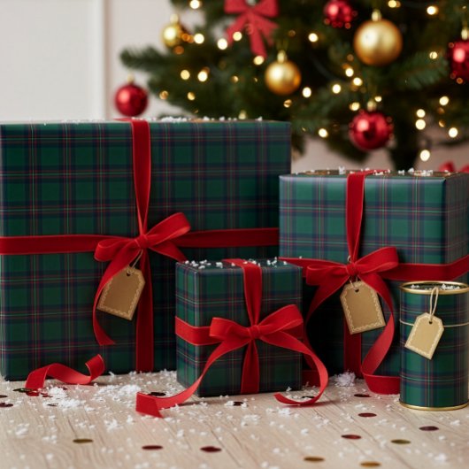 Preppy Christmas Dark Green Plaid Wrapping Paper ラッピングペーパー
