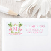 Preppy Christmas Flamingo Crest Monogram ラベル (インサイチュ)