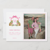 Preppy Christmas Leopard Crest Monogram  招待状 (正面)