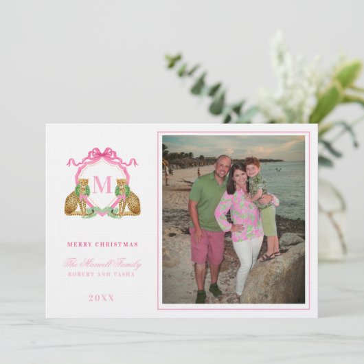 Preppy Christmas Leopard Crest Monogram  招待状 (スタンド正面)