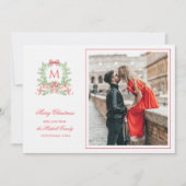 Preppy Christmas Leopard Crest Monogram 招待状 (正面)