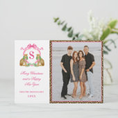 Preppy Christmas Leopard Monogram Photo In 招待状 (スタンド正面)