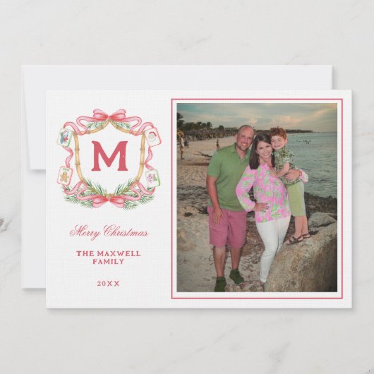 Preppy Christmas Mahjong | Monogram  Photo Card 招待状 (正面)