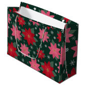 Preppy Christmas Poinsettias & Snowflake Gift Bag ラージペーパーバッグ (正面アングル)