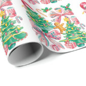 Preppy Christmas Tree Bow Pink Blue Coquette ラッピングペーパー (ロールコーナー)