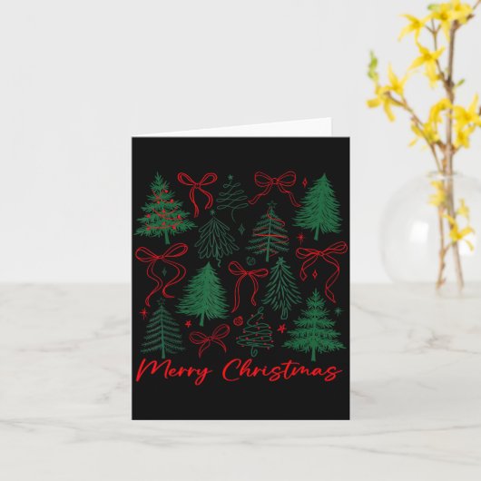 Preppy Christmas Tree Merry Xmas Girly Coquette Ki カード (黄色い花)