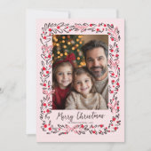 Preppy Christmas Wreath & Bows Photo Card シーズンカード (正面)