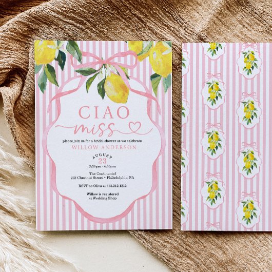 Preppy Citrus Ciao Miss Bridal Shower Invitation 招待状