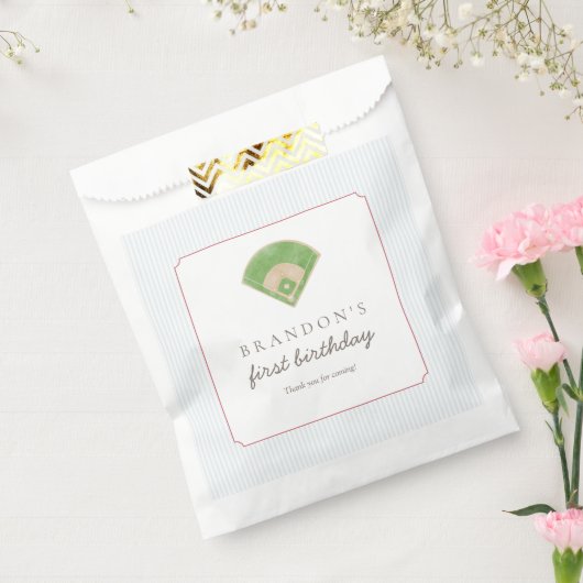 Preppy Classic Baseball First Birthday Rookie One フェイバーバッグ (封をした状態)