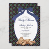 Preppy Classic Polo Bear Navy Plaid Baby Shower 招待状 (正面/裏面)