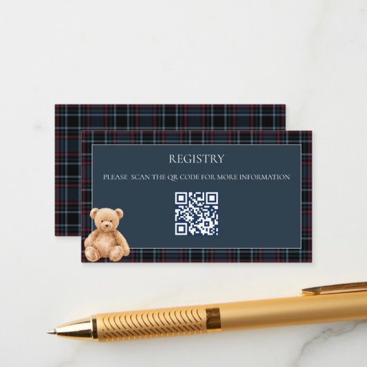 Preppy Classic Teddy Bear Baby Shower  エンクロージャーカード (正面/裏面インサイチュ)