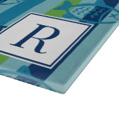 Preppy Coastal Fish Green Blue Stripe カッティングボード (角)