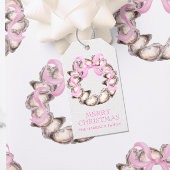 Preppy Coastal Oyster Bow Wreath Christmas ギフトタグ