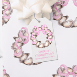 Preppy Coastal Oyster Bow Wreath Christmas ギフトタグ
