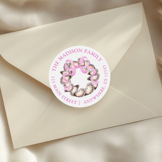 Preppy Coastal Oyster Bow Wreath Christmas Address ラウンドシール