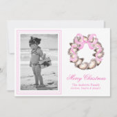 Preppy Coastal Oyster Bow Wreath Photo Holiday シーズンカード (正面)