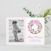 Preppy Coastal Oyster Bow Wreath Photo Holiday シーズンカード (スタンド正面)