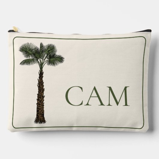 Preppy Coastal Palm Tree Monogram アクセサリーポーチ (正面)