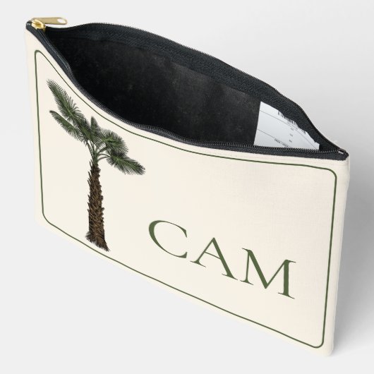 Preppy Coastal Palm Tree Monogram アクセサリーポーチ (見開き)