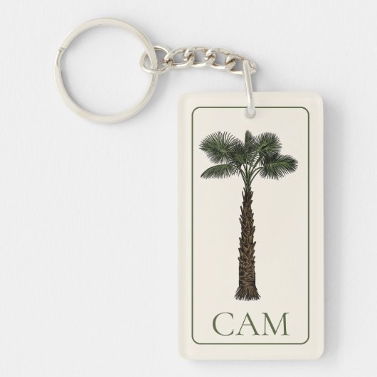 Preppy Coastal Palm Tree Monogram キーホルダー (正面)