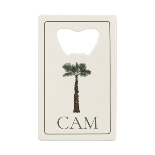 Preppy Coastal Palm Tree Monogram クレジットカード栓抜き (正面)