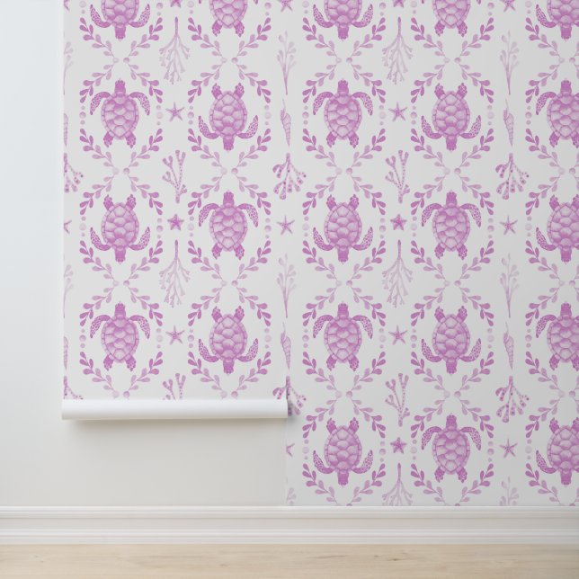 Preppy Coastal Sea Turtles and Coral in Light Pink 壁紙 (アプリケーション)