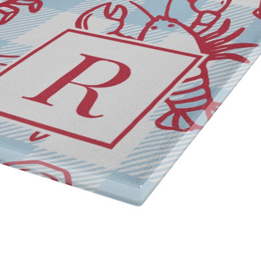 Preppy Coastal Seafood Gingham Kitchen Decor カッティングボード (角)