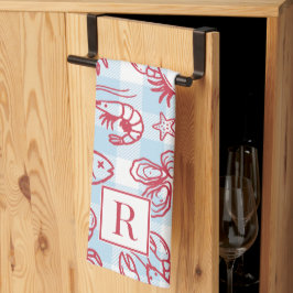 Preppy Coastal Seafood Gingham Kitchen Decor キッチンタオル