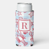 Preppy Coastal Seafood Gingham Kitchen Decor スリム缶クーラー (Seltzer正面)