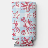 Preppy Coastal Seafood Gingham Kitchen Decor スリム缶クーラー (裏面)