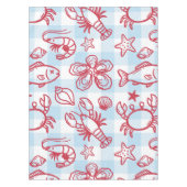 Preppy Coastal Seafood Gingham Kitchen Decor テーブルクロス (正面)