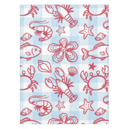 Preppy Coastal Seafood Gingham Kitchen Decor テーブルクロス