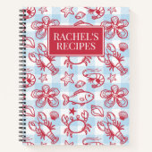 Preppy Coastal Seafood Gingham Kitchen Recipe ノートブック (正面)