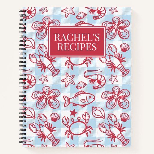 Preppy Coastal Seafood Gingham Kitchen Recipe ノートブック (正面)